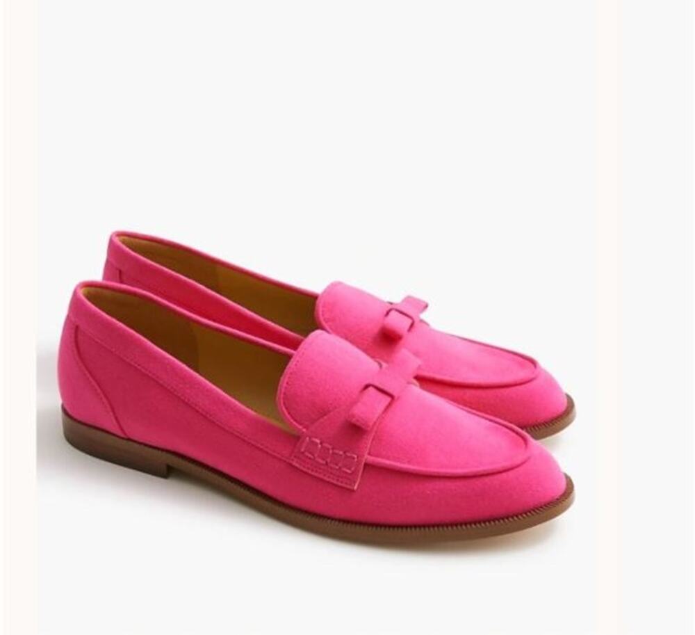 NWT J. Crew Sueded Bow Loafers Shoes Hot Pink Fuchsia 7​​​​ $138